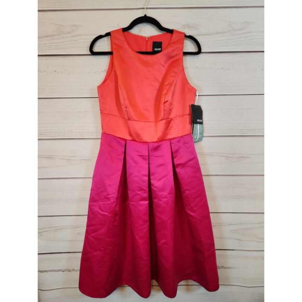 Melrose Women Orange Pink Round Neck Sleeveless Fit & Flare Midi Dress 4 NWT